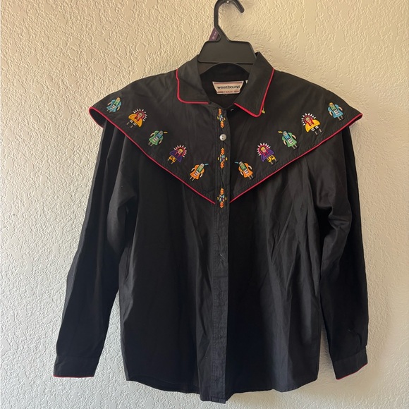 westbound casual Tops - Black Embroidered women  western Shirt  Large Vintage 90’s
100% Cotton